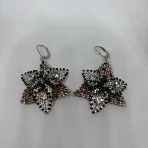 Boucles d'oreilles peyote etoile multicolor-argent devant